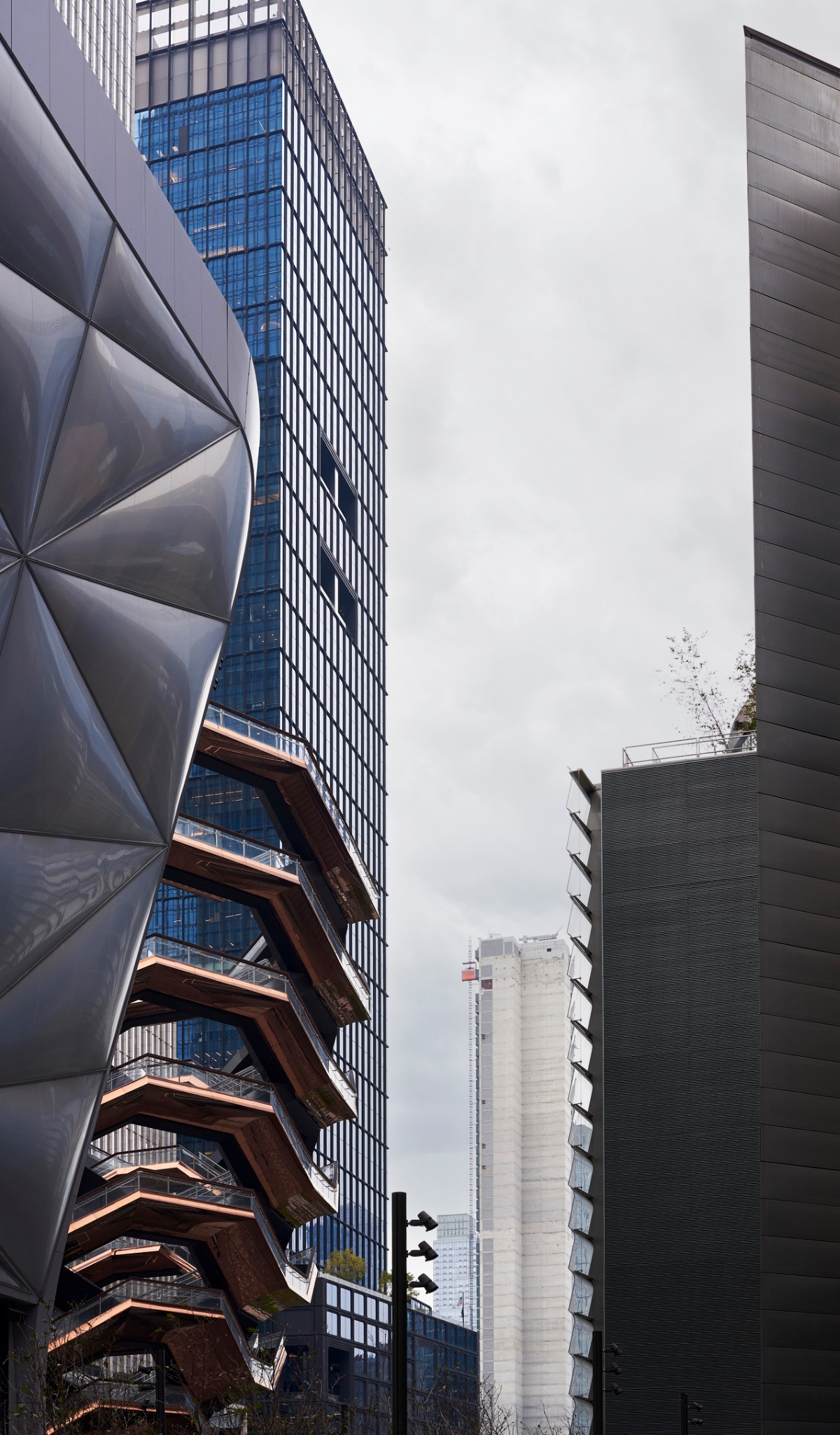 Hudson Yards architecture rising above the street in New York