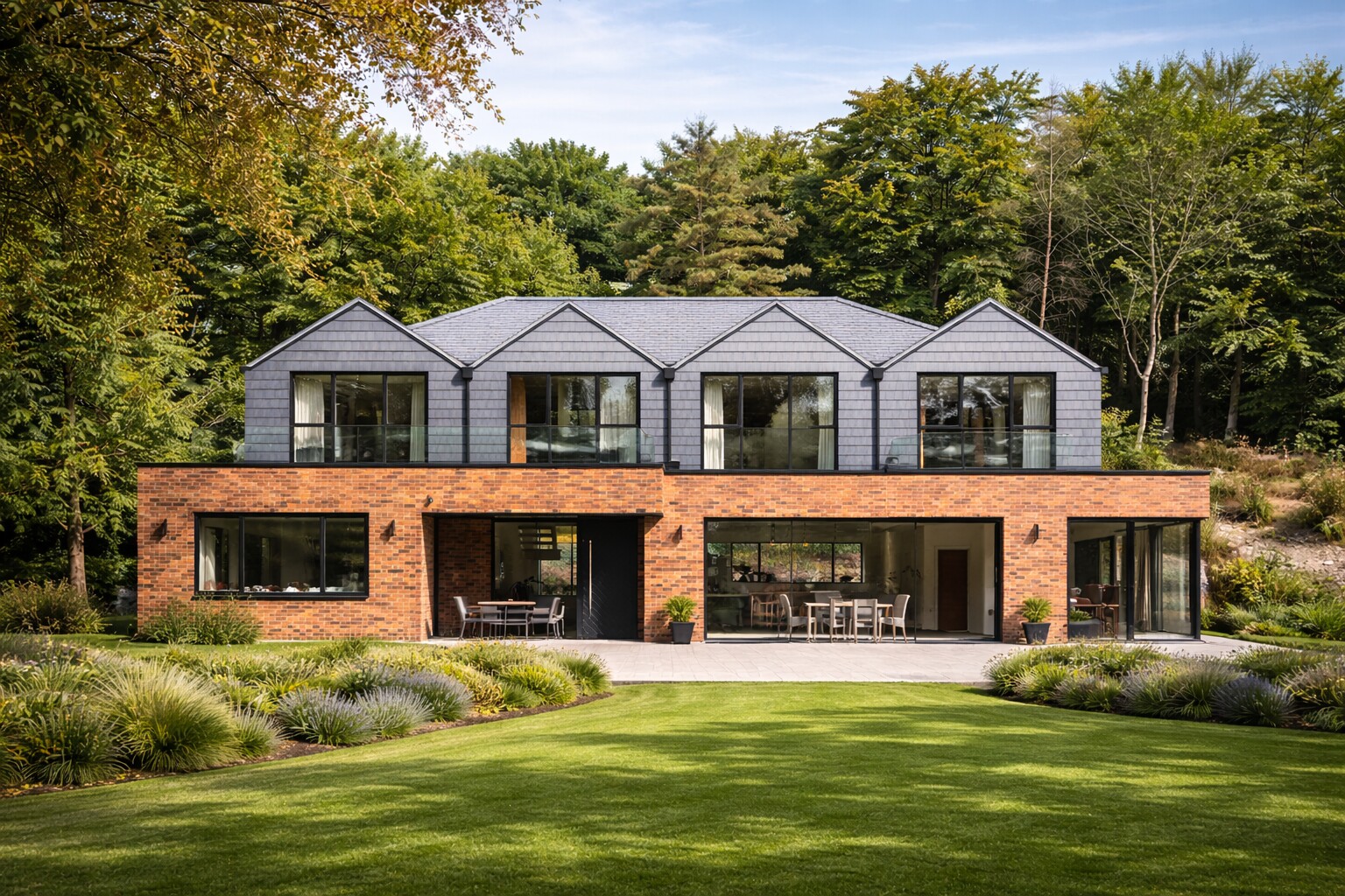 AI-generated reinterpretation of a completed contemporary brick house