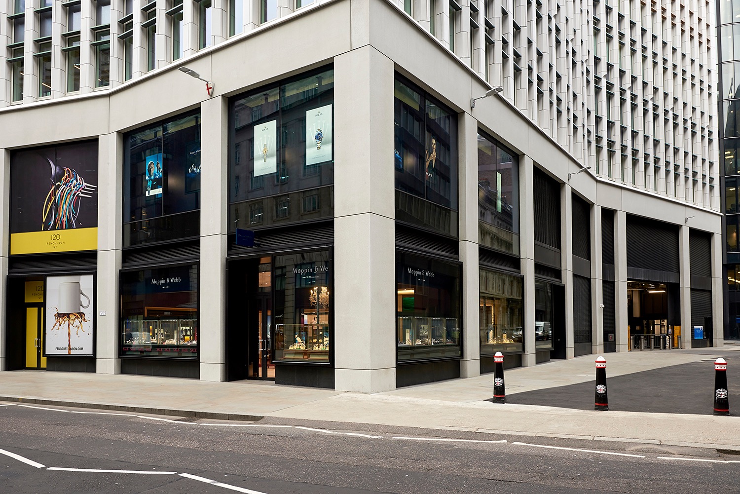 Mappin and Webb occupying the corner of a modern city building